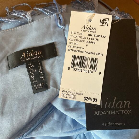 Aidan Mattox Sequined Fringe Mini Sheath Cocktail Dress Blue Size 6 Sleeveless - Picture 10 of 14